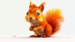 Generate a dynamic 3D illustration of a vibrant squirrel character radiating energy and joy. Place the lively character against a clean and pristine white background 