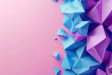 Abstract 3D Render of purple and blue Gradient Polygonal Surface with purple background