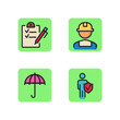 Insurance line icons. Umbrella, agent, worker life insurance, agreement. Guarantee, security, protection concept. Can be used for web and app design, emblem