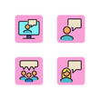 Social media user line icon set. Customer support, online help, conference, chat. Internet communication concept. Can be used for web design, mobile app and marketing