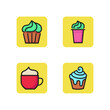 Dessert line icon set. Cupcakes with whipped cream, ice-cresm, coffee. Breakgast, coffee break concept. Can be used for topics like sweet food, bakery, cafe