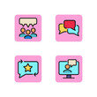 Social media popular user line icon set. People opinion, thought cloud, conversation, comment, rating, video. Internet communication concept. Can be used for web design, mobile app and marketing