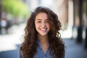 Portrait of young pretty girl at outdoors