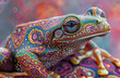 Study the intricate patterns and colors of peron tree frog animal species to create a mesmerizing digital art piece