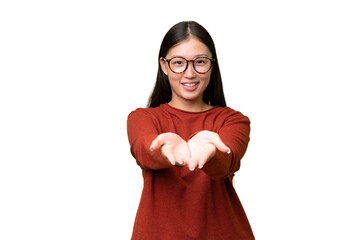 Wall Mural - Young Asian woman over isolated background counting eight with fingers