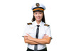 Airplane pilot Asian woman over isolated background keeping the arms crossed in frontal position