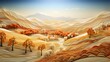Realistic paper-cut depiction of agricultural lands turning barren, 3D minimalist style, super blurred rural background,