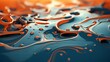 Realistic paper-cut illustration of oil spills in the ocean, minimalist 3D render, super blurred marine background,
