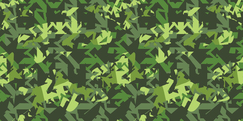 Wall Mural - Green military pattern. Grunge camouflage seamless pattern with bites elements. Geometric mosaic ornament