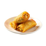Fototapeta Mapy - egg rolls on white plate Isolated on transparent background