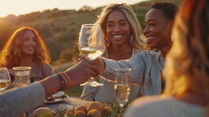 Canvas Print - Friends Toasting at Outdoor Dinner