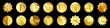 Golden stars, sunburst symbols. Shiny gold foil. Vintage sunbeam symbols. Shopping labels, sale or discount sticker, quality mark. Special offer price tag, promotional badge. Vector illustration