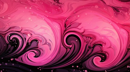 Wall Mural - Vivid Pink and Black Marbled Background with Swirling Patterns