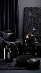 Wall Mural - Elegant Modern Living Room with Luxurious Dark Decor