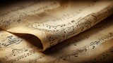 Fototapeta  - An old music sheet displaying musical notes with a classic vintage vibe