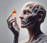 Fototapeta Niebo - Surreal man holding mystical drop