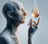 Fototapeta Niebo - Surreal man holding mystical drop
