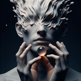 Fototapeta  - Surreal man holding mystical drop