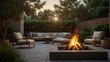 An inviting outdoor seating area with a central fire pit that enhances the ambiance of the space