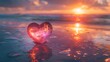 Timeless Love and Nature in Harmony: A Stylish Pink Heart-Shaped Crystal on the Beach in the Spirit of Van Gogh