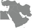 Black detailed blank political map of BAHRAIN with white borders on transparent background using orthographic projection of the gray Middle East