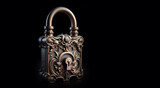Fototapeta Góry - A vintage royal lock isolated in black