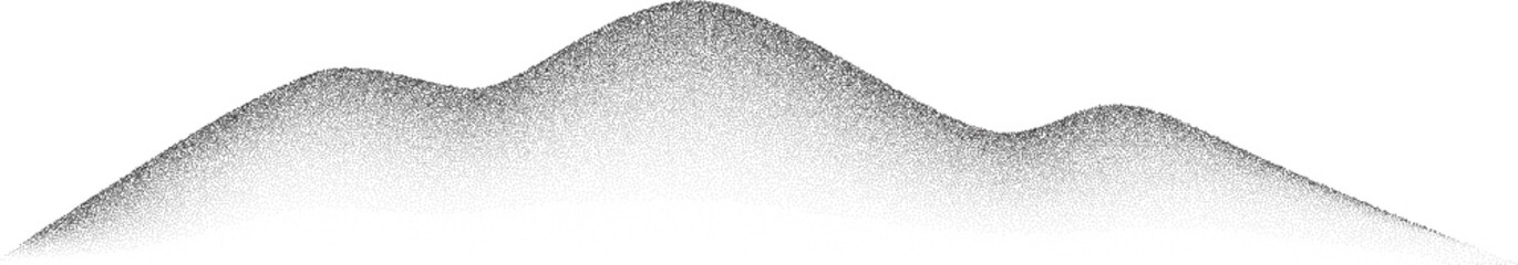 Poster - Noisy grainy mountain with gradient stipple sand effect. Dotted black abstract texture. Wavy grunge spray gradation shape. Vintage stipple hills shade.