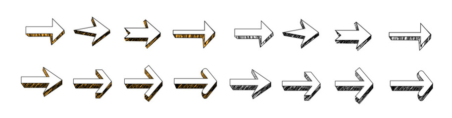 Fototapete - Arrow collection vector. Collection hand drawn arrows. Arrow icons set. Doddle and sketch arrow set. Direction symbols vector illustration