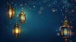 Ramadan Kareem with golden crescent moon, golden lantern, islamic decorative elements template