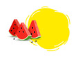 Summer banner with watermelon. Realistic watermelon slices with seeds on a yellow background. Vector illustration.
