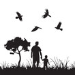 Parent and child silhouette, Happy fathers day vector icon