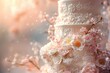 Dreamy wedding cake with floral cascade