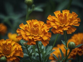 Wall Mural - Vibrant orange flowers blooming with soft-focus background in a garden setting