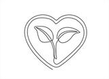 Fototapeta Natura - Single continuous one line art growing sprout with heart. Plant leaves and heart, seedling eco natural concept design. 