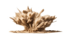 A Powerful Explosion Of Sand On A White Background.