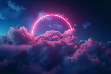 clouds with retro neon circle 