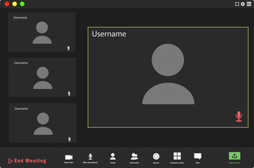 Poster - Template video conference user interface, video conference calls window overlay. Video conference user interface. Four users. Application for social communication.
