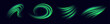 Green speed lines, light in motion, glowing light trails. Bright motion effect, luminescent swirls. Vector decoration.