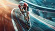 professional cyclist in a professional velodrome at high speed with high resolution sweep effect
