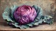 Victorian Era Botanical Drawing of a Red Cabbage Generative AI