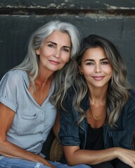 Wall Mural - Portrait of elder woman with daughter 