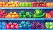 Supermarket shelf with fruits and vegetables wallpaper background