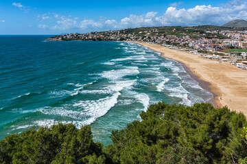 Beautiful mediterranean landscape with the beautiful Serapo Beach at Gaeta. Lazio, Italy.