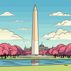 Wall Mural - Washington Monument. Washington Monument hand-drawn comic illustration. Vector doodle style cartoon illustration