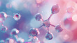 A closeup of the chemical structure of carbon, centered on a light pink and blue background with a blurred background