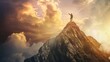 © Irina - Man winner standing on mountain peak background wallpaper concept