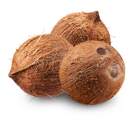 Wall Mural - Three coconuts isolated on a transparent background.