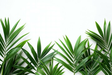 Wall Mural - Artistic Arrangement of Fresh Green Palm Leaves Against a Clean White Background