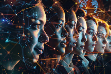 Poster - A group of women are shown in a futuristic setting