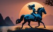wallpaper representing the silhouette of a rider on horseback in 3D